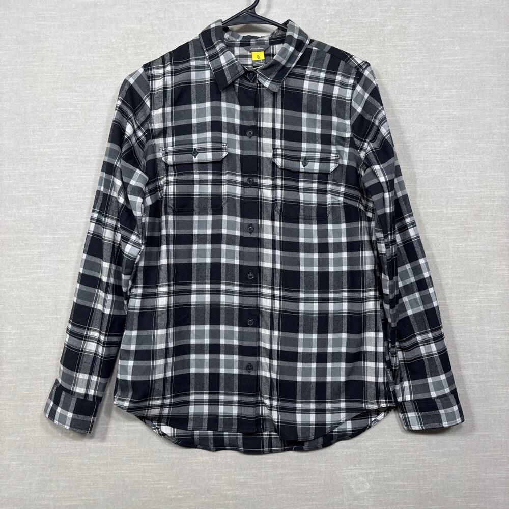 Eddie Bauer Womens Plaid Flannel Button Shirt Small Rustic Outdoors Classic Cozy